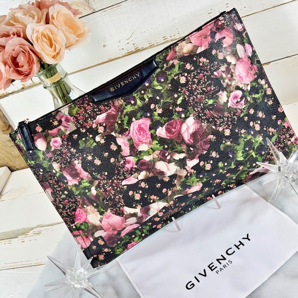 Givenchy Large Antigonia Leather Floral Pouch/Clutch
